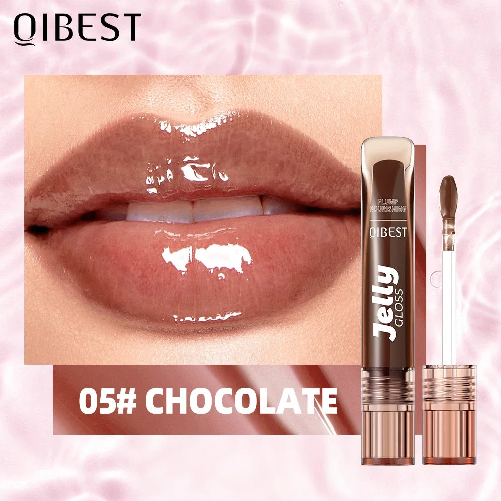 QIBEST Mirror Plump Jelly Lipgloss Tinted Lip Oil Moisturizing Water-Light Lip Glaze Abundant Hydrating Liquid Lipstick Cosmetic