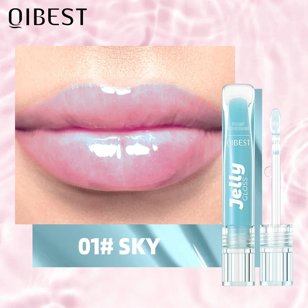 QIBEST Mirror Plump Jelly Lipgloss Tinted Lip Oil Moisturizing Water-Light Lip Glaze Abundant Hydrating Liquid Lipstick Cosmetic