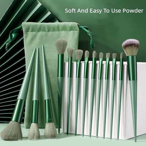 13PCS Four Seasons Green Makeup Brush Green Makeup Quick Drying Makeup Brush Set Super Soft Powder Blusher Powder Brush