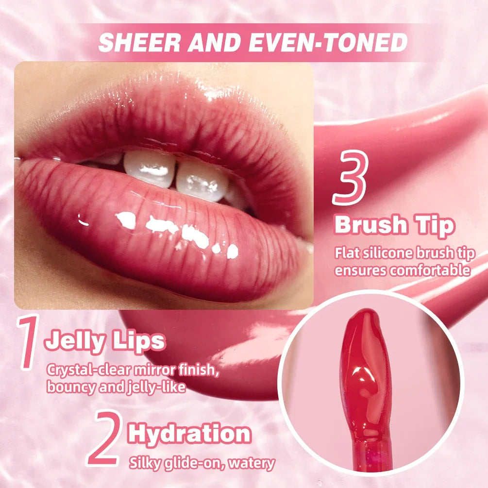 QIBEST Mirror Plump Jelly Lipgloss Tinted Lip Oil Moisturizing Water-Light Lip Glaze Abundant Hydrating Liquid Lipstick Cosmetic