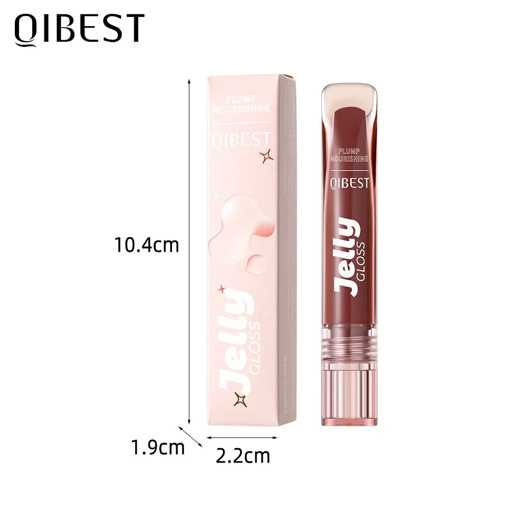 QIBEST Mirror Plump Jelly Lipgloss Tinted Lip Oil Moisturizing Water-Light Lip Glaze Abundant Hydrating Liquid Lipstick Cosmetic