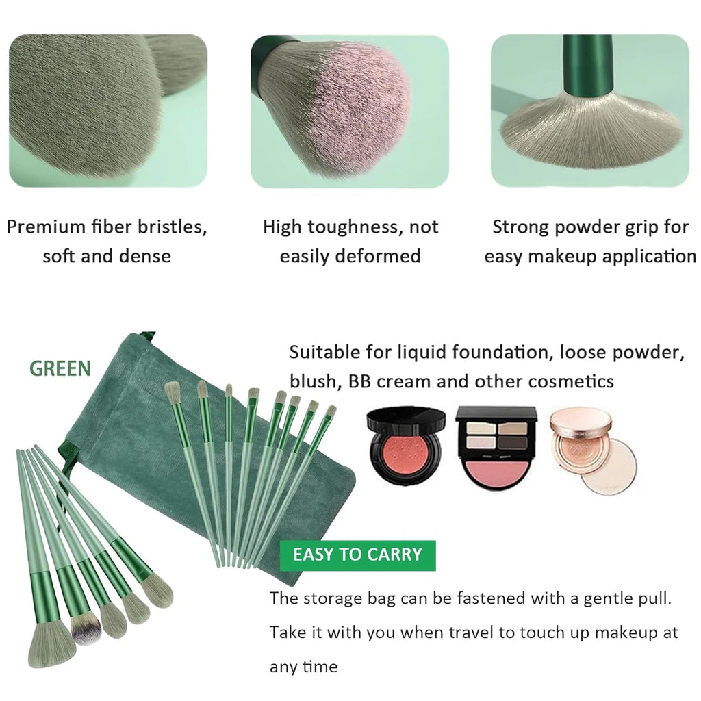13PCS Four Seasons Green Makeup Brush Green Makeup Quick Drying Makeup Brush Set Super Soft Powder Blusher Powder Brush