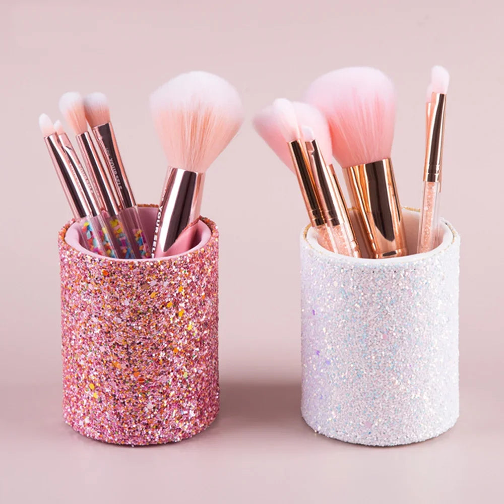 Sparkling Makeup Brush Bucket Cosmetic Storage Pen Box  for Desktop Pencil Vase Comb Lipstick Brush Container Home Storage Box
