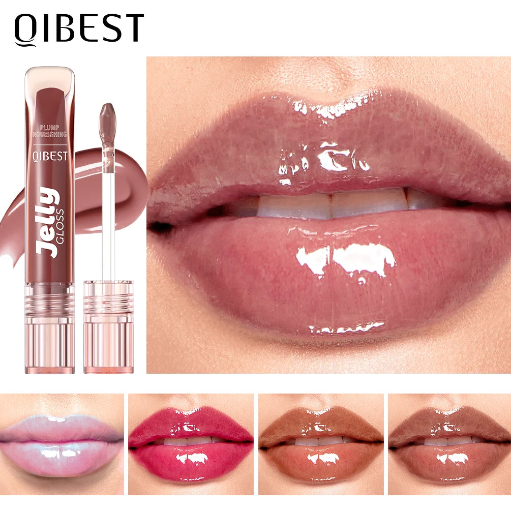 QIBEST Mirror Plump Jelly Lipgloss Tinted Lip Oil Moisturizing Water-Light Lip Glaze Abundant Hydrating Liquid Lipstick Cosmetic
