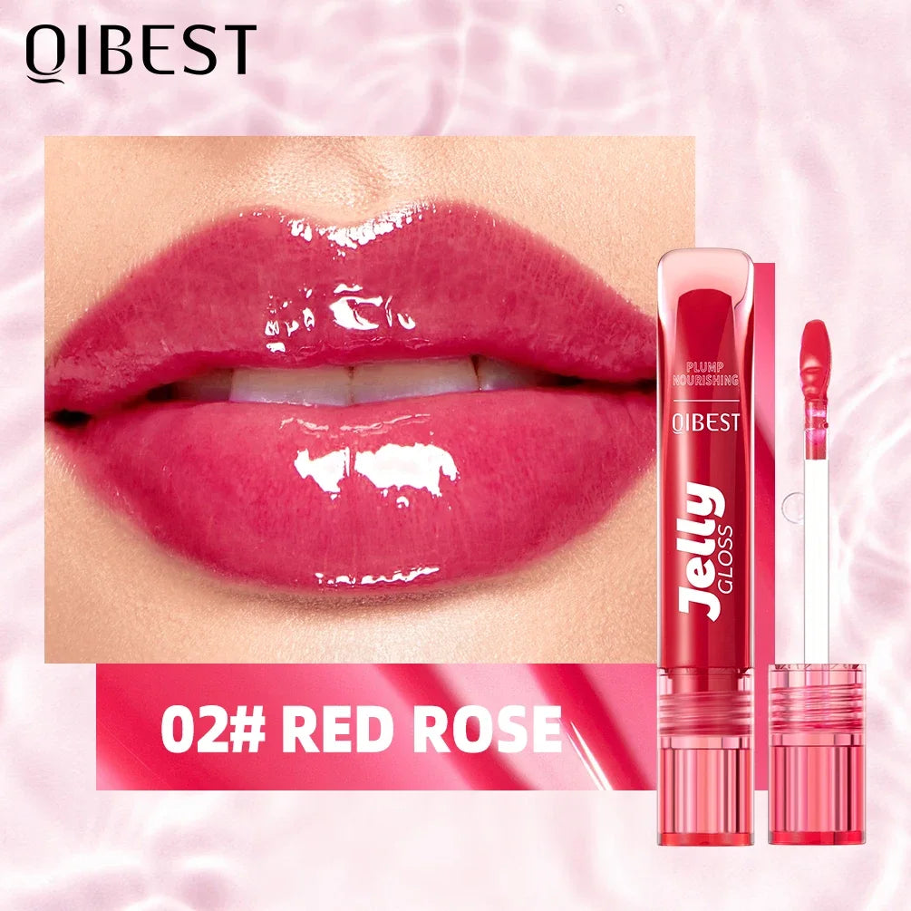 QIBEST Mirror Plump Jelly Lipgloss Tinted Lip Oil Moisturizing Water-Light Lip Glaze Abundant Hydrating Liquid Lipstick Cosmetic