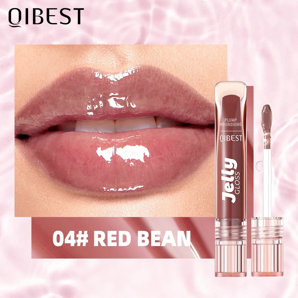 QIBEST Mirror Plump Jelly Lipgloss Tinted Lip Oil Moisturizing Water-Light Lip Glaze Abundant Hydrating Liquid Lipstick Cosmetic