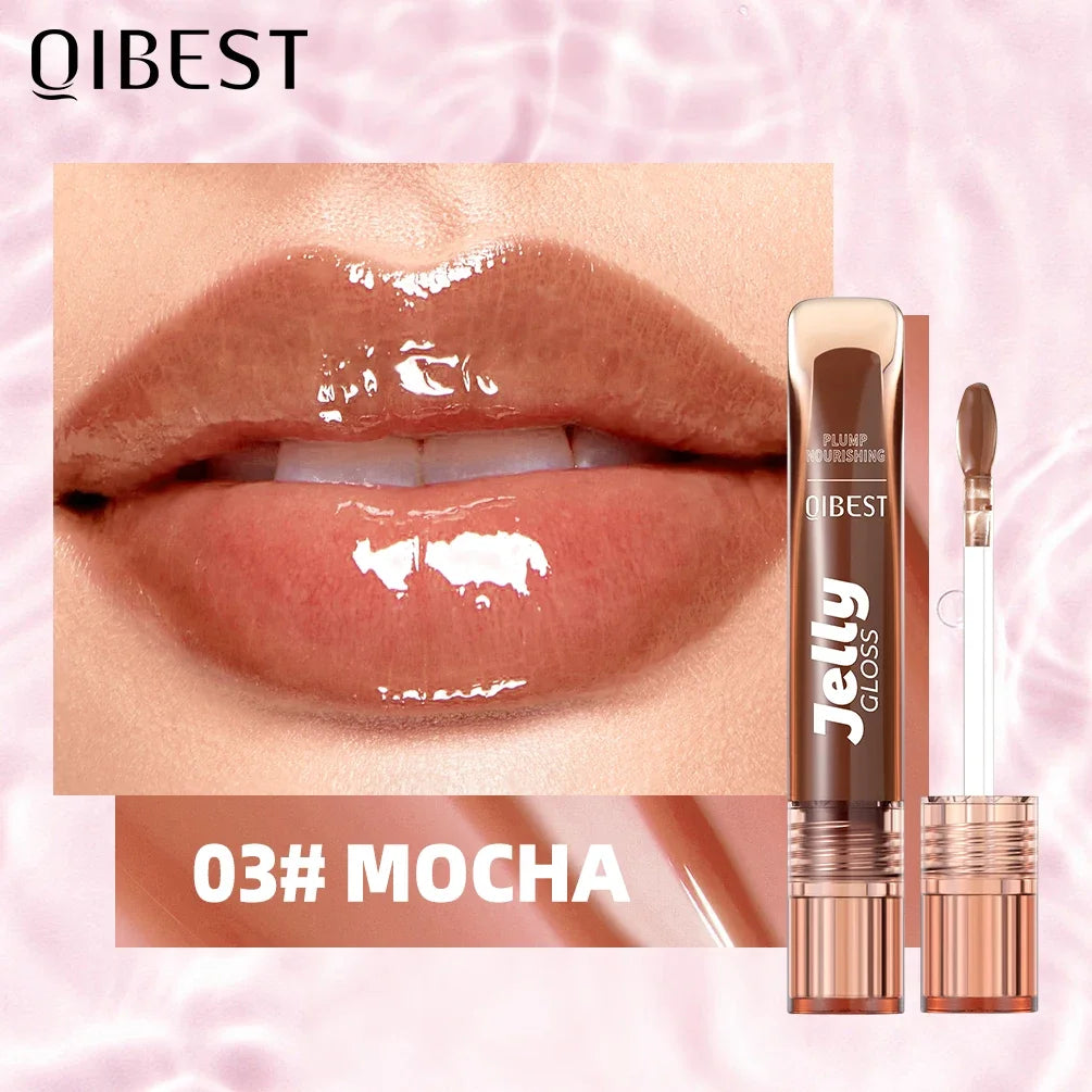 QIBEST Mirror Plump Jelly Lipgloss Tinted Lip Oil Moisturizing Water-Light Lip Glaze Abundant Hydrating Liquid Lipstick Cosmetic