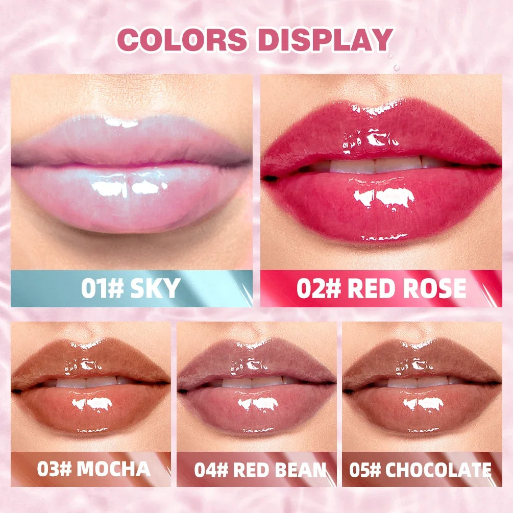 QIBEST Mirror Plump Jelly Lipgloss Tinted Lip Oil Moisturizing Water-Light Lip Glaze Abundant Hydrating Liquid Lipstick Cosmetic