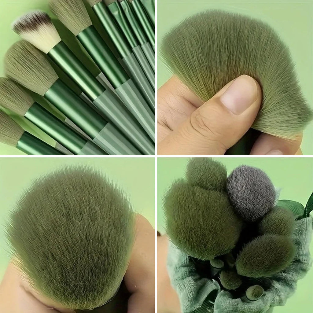 13PCS Four Seasons Green Makeup Brush Green Makeup Quick Drying Makeup Brush Set Super Soft Powder Blusher Powder Brush