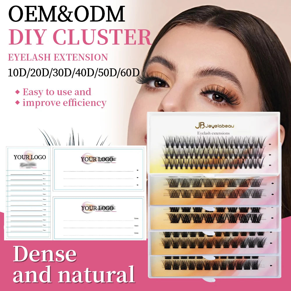 DIY Cluster Lashes 20/30/40/50/60D/80D Customize Eyelashes Private Logo Design Individual Lash Extensions OEM&ODM Wholesale
